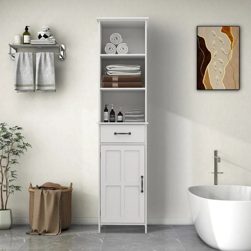 65H Wooden Bathroom Storage Cabinet with Single Door and Shelves