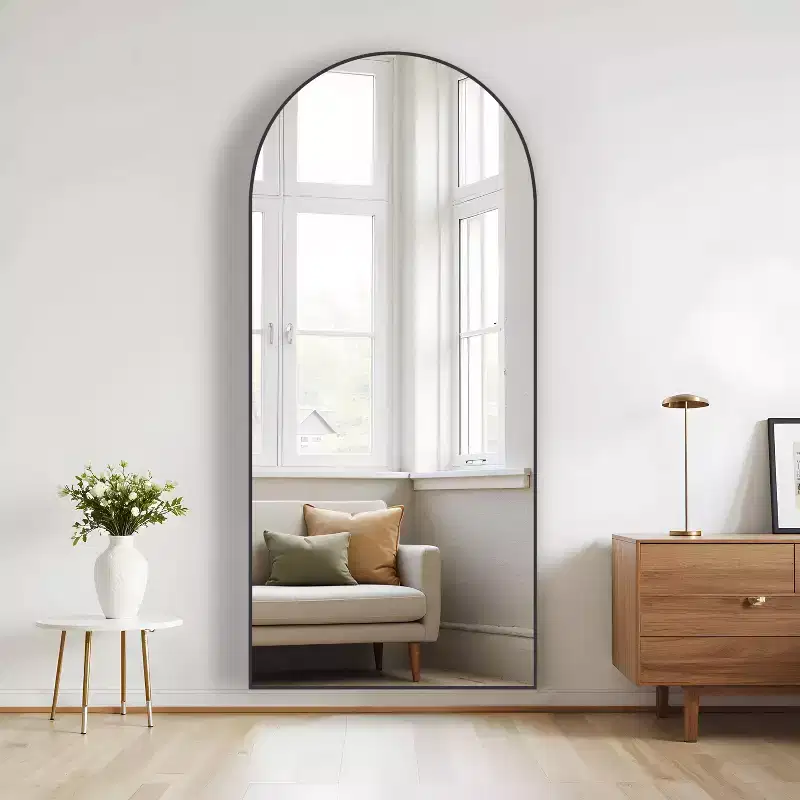 71x31 Arch Metal Full Length Mirror Floor Mirror in Black