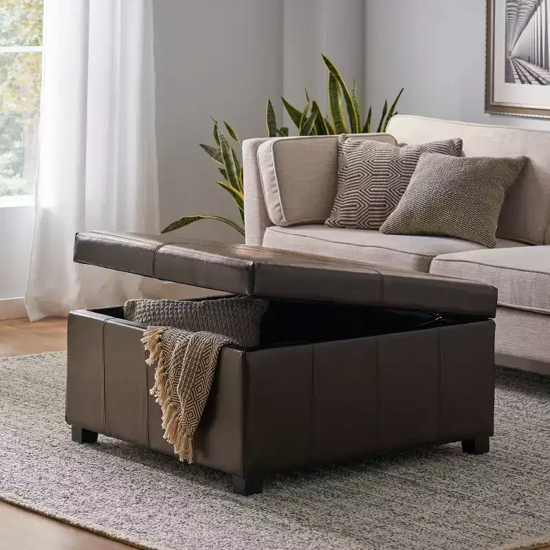 GDFStudio Stanford Contemporary Bonded Leather Channel Stitch Storage Ottoman