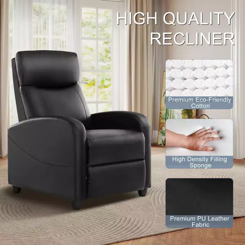 Okak Modern Upholstered Manual Recliner Chair with Adjustable Footrest,Massage/No Massage Sofa Chair with High Backrest