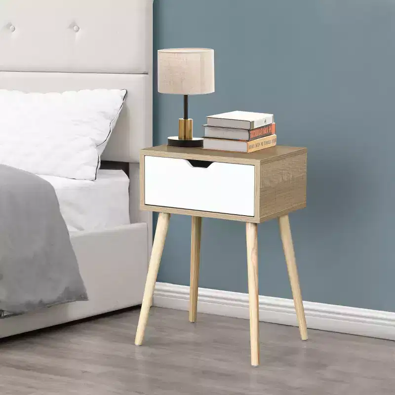 Multicolored Mid-Century Nightstand with 1 Drawer | MDF | For 1 Person
