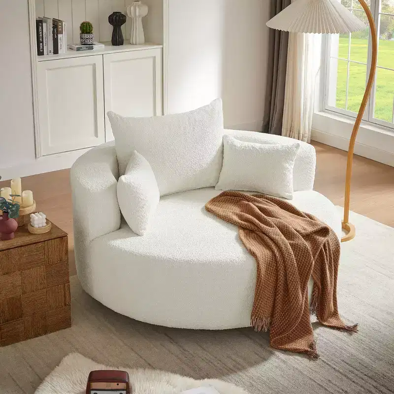360 Swivel Barrel Accent Chair with Pillows, Comfort Swivel Sofa Chair Round Lounge Chair for Living Room