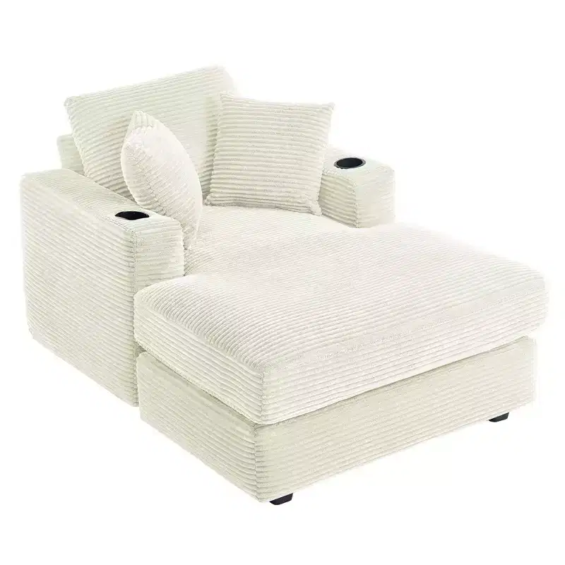 Corduroy Chaise Lounge Chair Single Seater Recliner with Ottoman Modern Accent Chair for Living Room or Bedroom