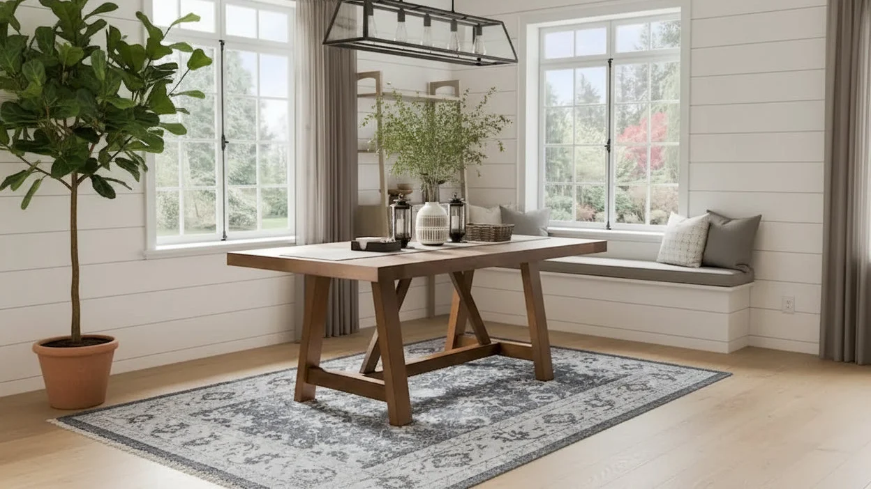 Rustic Brown 72 Inch Solid Wood Dining Table with Trestle Base, Seats 6