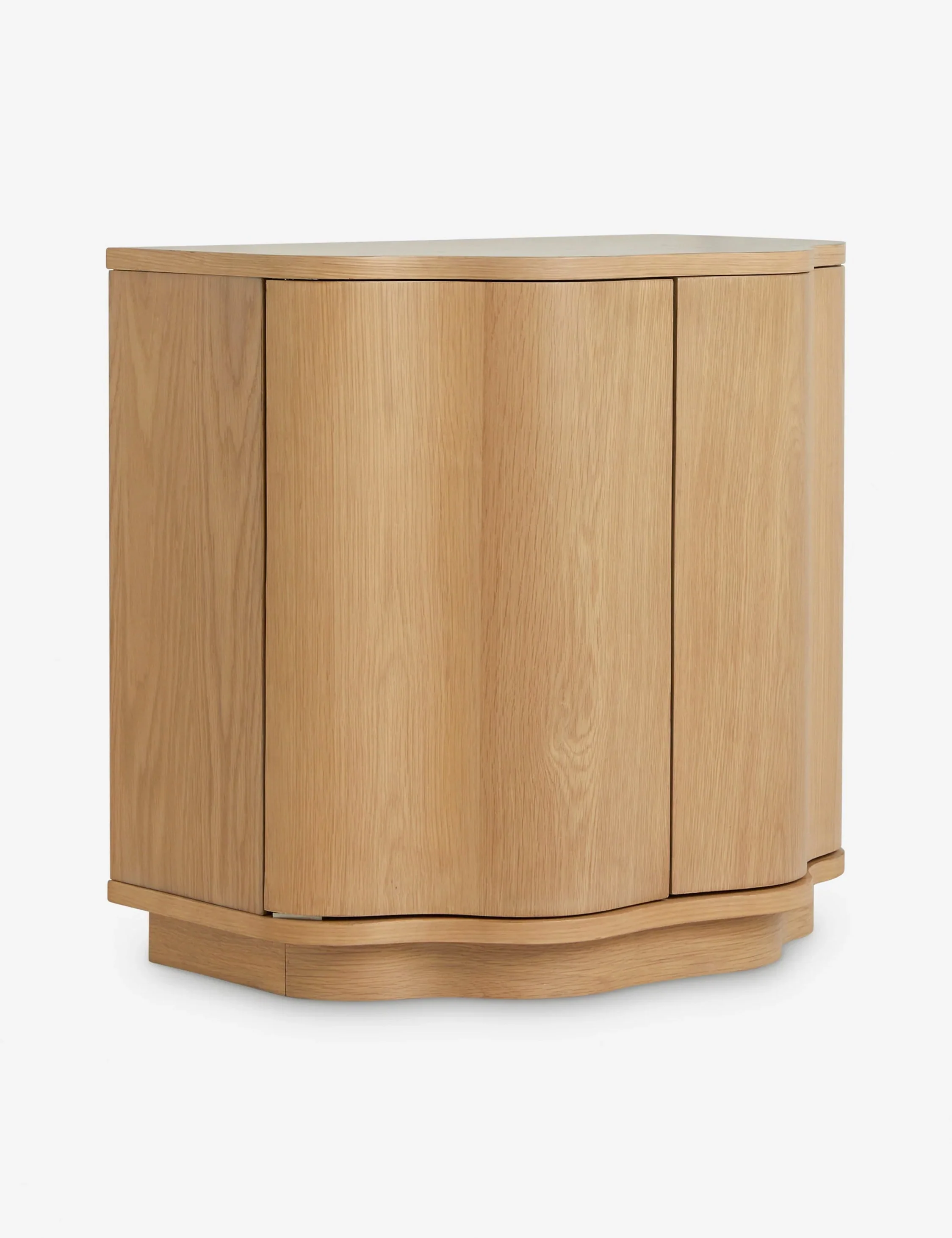 Nightstand Wood, Tailored, Storage The nightstand offers a striking play of shape with its half-moon design and scalloped front that opens to