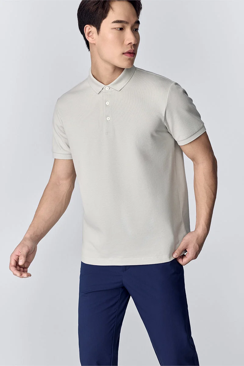 3-Button Pique Polo – Light Grey
