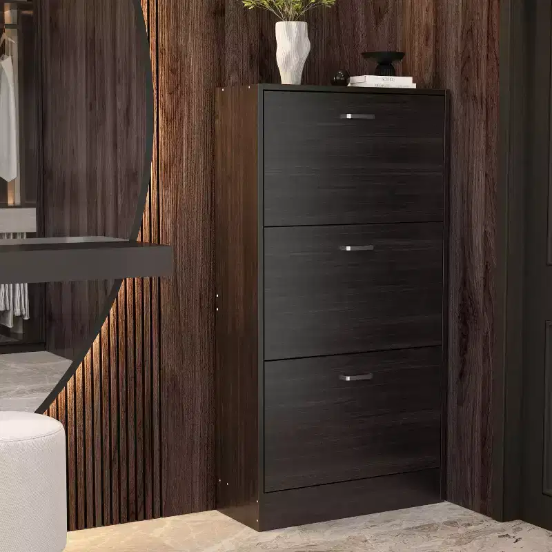 Famapy Modern Shoe Cabinet Entryway Shoe Rack 3 Tier Shelves