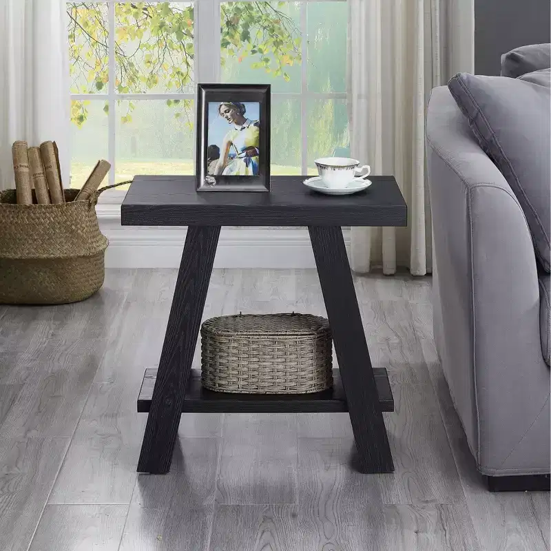Contemporary Wood Shelf Side Table in Black Finish