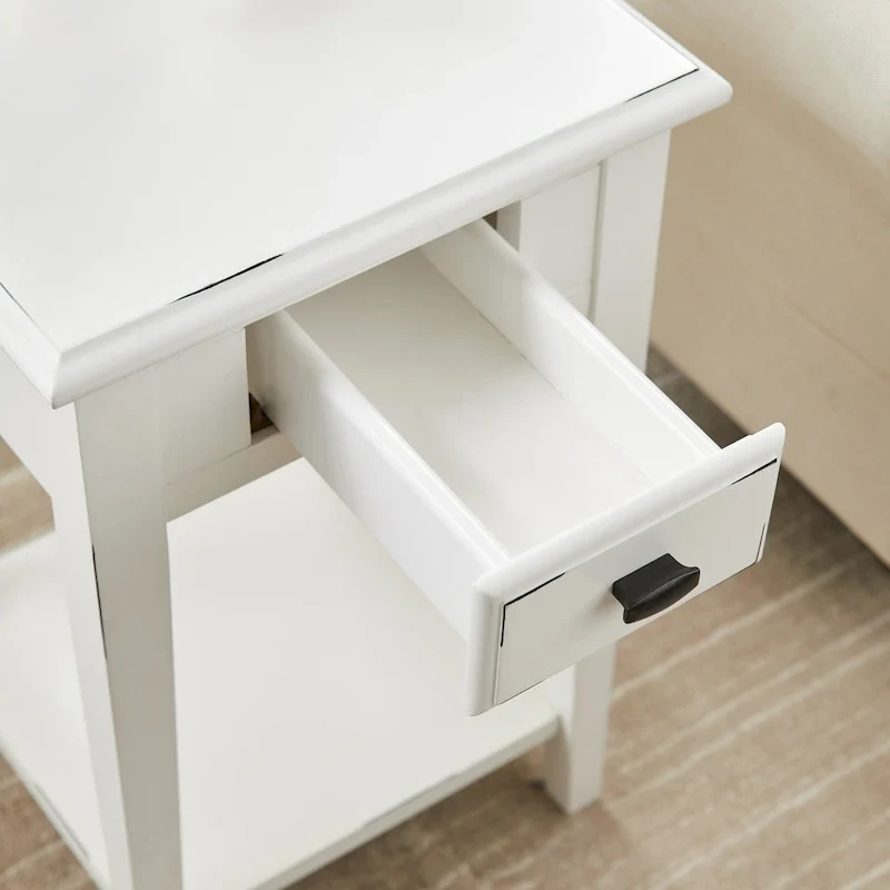 Medium Oak / Slate Black / White One-Drawer Square Side Table with Bottom Shelf