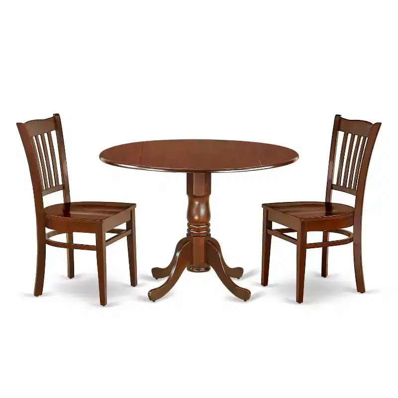 Round Dining Table Set - 42 Inch Kitchen Table with 2 Chairs - Linen White Finish