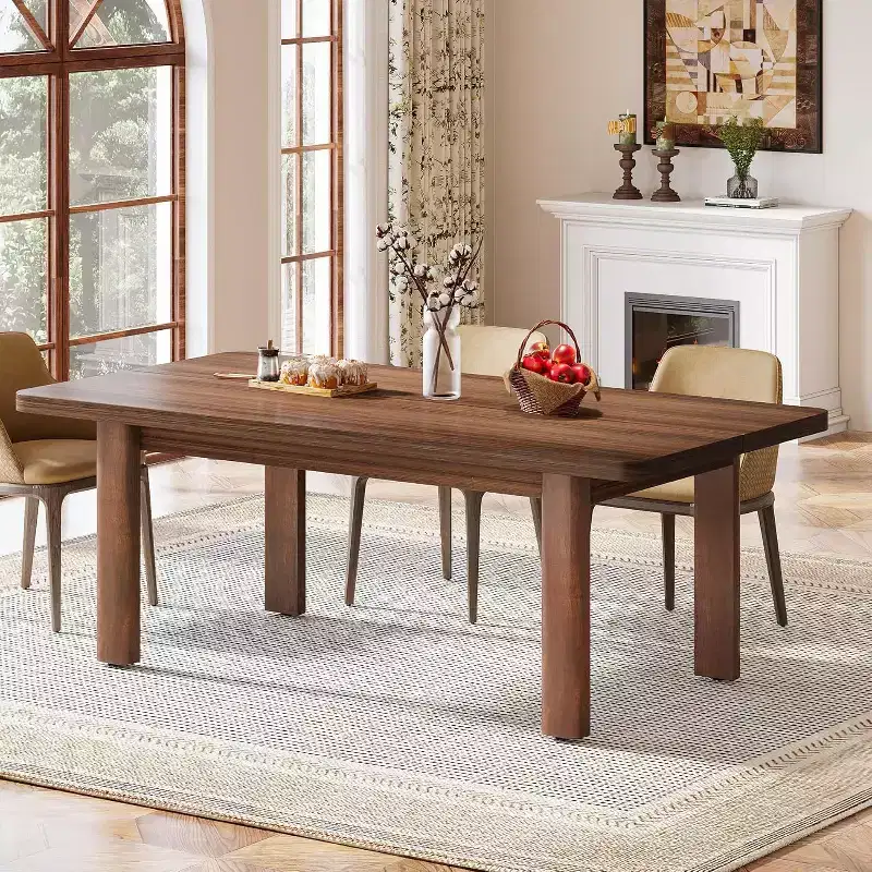 63-Inch Farmhouse Wood Dining Table for 4-6 People, Large Rectangle Kitchen and Dinner Table with Solid Wood Legs for Kitchen and Dining Room