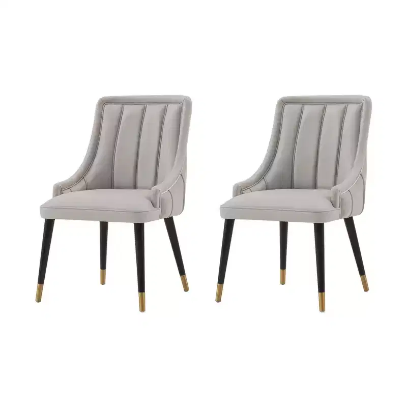 Set of 2 Eda Modern Velvet and Leatherette Upholstered Dining Chairs Gray - Manhattan Comfort