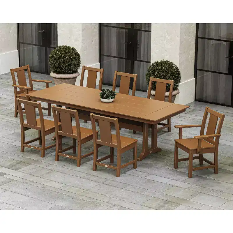 POLYWOOD 9pc Prairie Farmhouse Outdoor Patio Dining Set with Trestle Legs