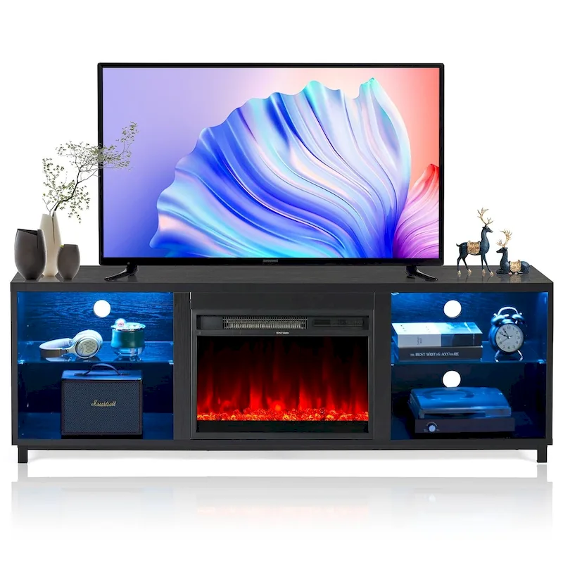 68 Inch TV Stand with Electric Fireplace Insert