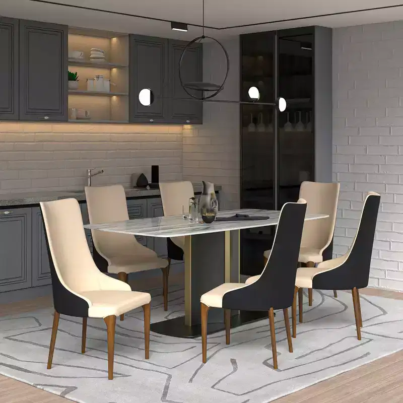 LeisureMod Elm Modern Dining Chair  High Back Curved Armless Design, Upholstered Leather Seat with Ash Wood Legs for Dining Room & Kitchen