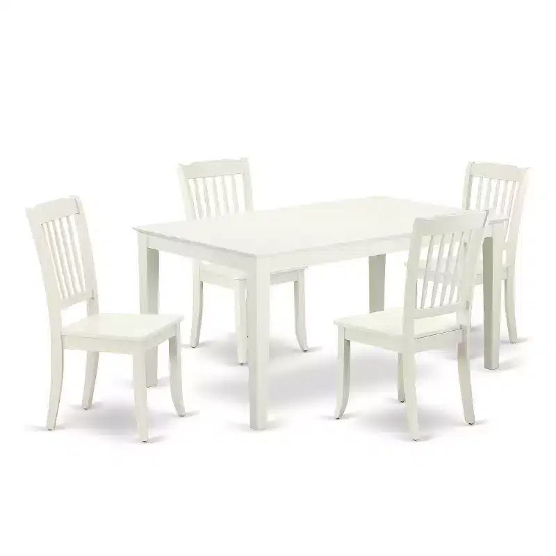 Rectangular Dining Set 5 Piece - 60 Inch Table & 4 Chairs - Modern Farmhouse Style