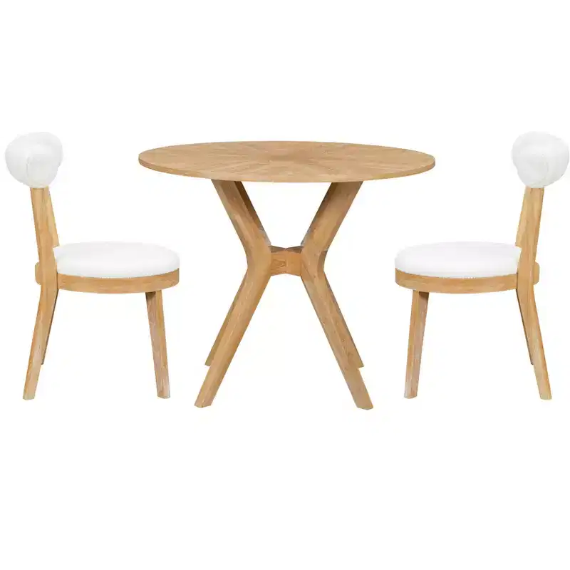3 Piece Round Dining Table Set for 2, Dining Set Kitchen Table Set Breakfast Nook Table Set with 2 Upholstered Dining Chairs - ModernLuxe