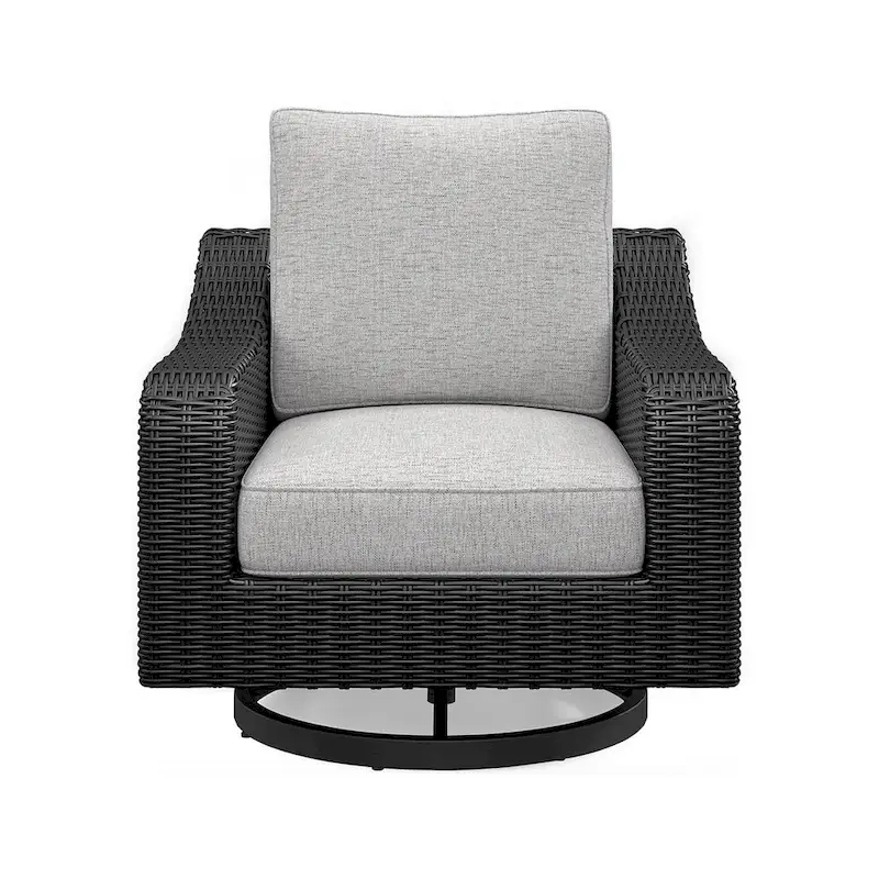Tira 38 Inch Outdoor Swivel Lounge Chair, Cushioned, Resin, Black, Gray