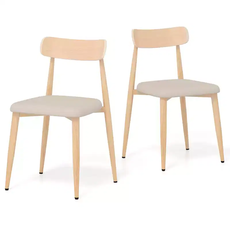 Costway Modern Upholstered Dining Chairs Set of 2 Linen Fabric Mid-Century Modern Accent Armless Chair w/ Wood-Like Metal Legs