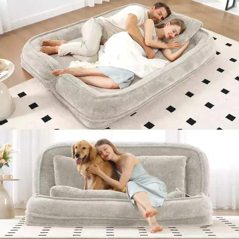 Large Loveseat Floor Bean Bag Human Dog Bed with 5 Adjustable Position,Extra Lazy Chenille 2-in-1 Couch for You & Pets
