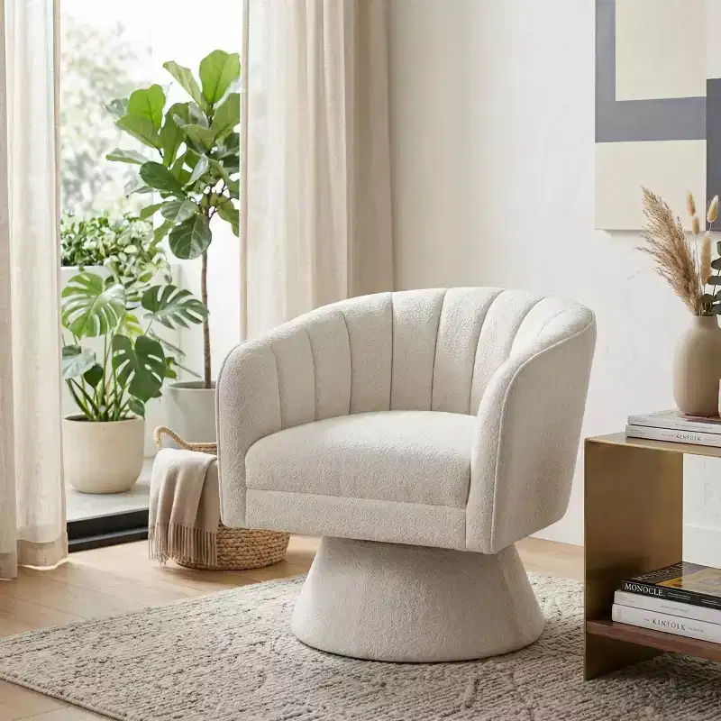 GDFStudio Madison Modern Boucle Upholstered Swivel Accent Chair with Barrel Back