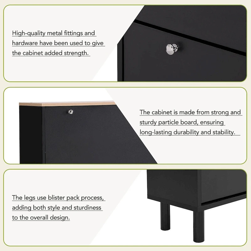 Shoe Cabinet with 3 Flip Drawers,Wood Grain Pattern with 3 Hooks,Free Standing Shoe Rack with Adjustable Panel