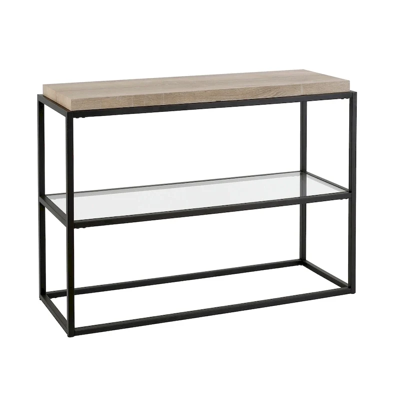 Blackened Bronze Console Table, Steel & Glass, 1-Person Assembly