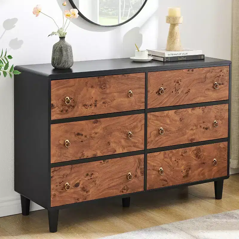 Dresser for Bedroom,54Wide Modern Chest of Drawer with Vintage Circle Handle w/Curved Profile Design,Wood Dresser for Living Room,Entryway