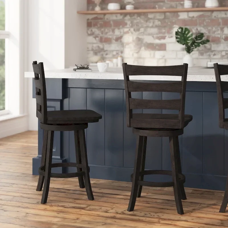 Ladderback Wooden Swivel Counter Stool with Footrest
