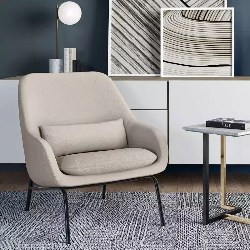 Linen Upholstered Accent Chair with Arms and Lumbar Pillow