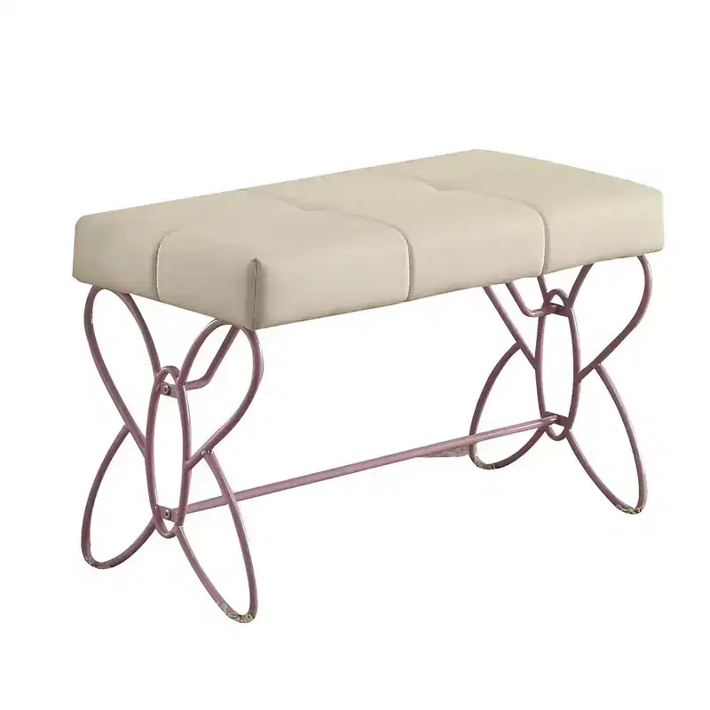 Simple Relax Faux Leather Upholstery Bedroom Bench with Butterfly Panel Base in White and Light Purple