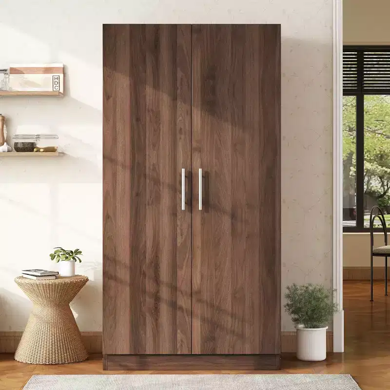 2-Door Wooden Wardrobe Armoire with 3 Storage Shelves, Brown - ModernLuxe