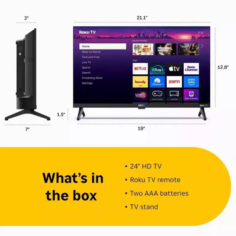 Refurbished: Hiro Roku 24 720p HD Smart Flat Screen LED Roku TV with Dolby Audio for Streaming H24C2C4 Manufacturer Refurbished