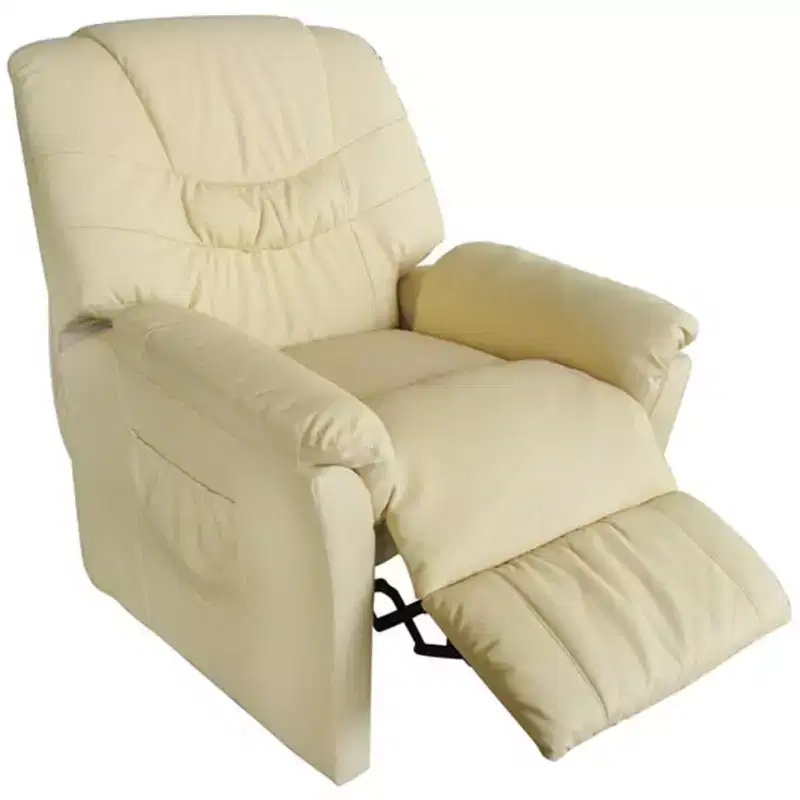 XL Massage Chair Cream Faux Leather Standard Adjustable Footrests