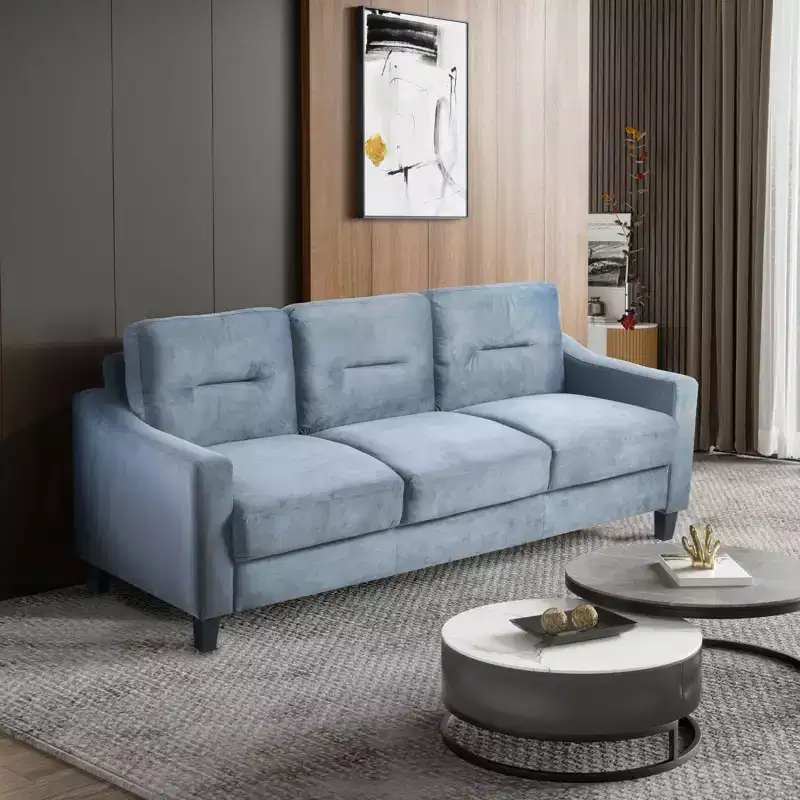 PexFix 3 Seat Sectional Sofa with U-Shaped Spring Links and Solid Wood Frame Mid Century Velvet Upholstered Couch for Living Room Bedroom Office Gray
