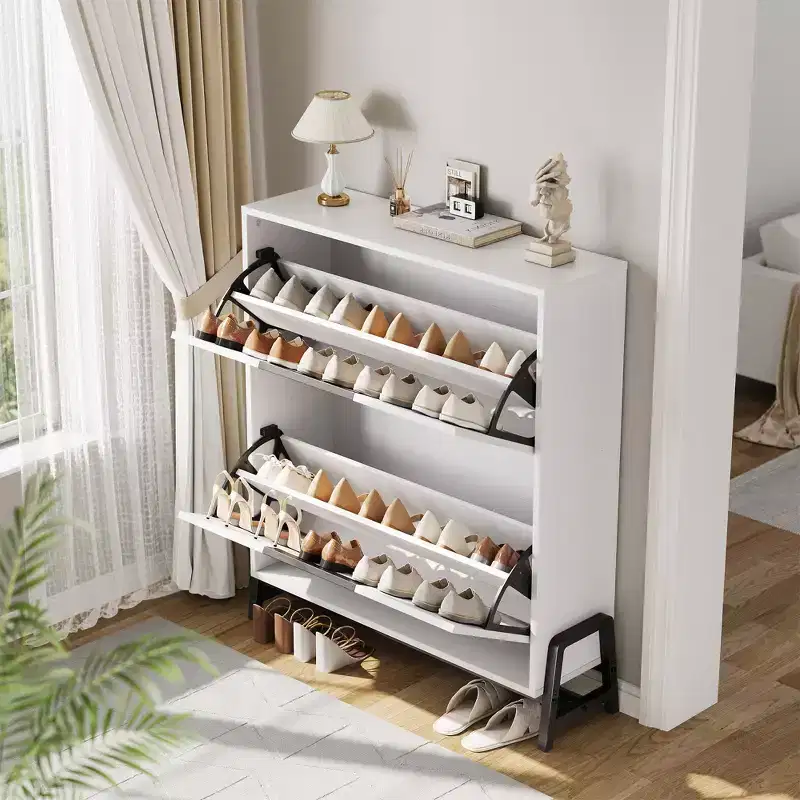 Shoe Storage Cabinet with 2 Flip Drawers, Metal Legs, Adjustable Shelf for Hallway or Living Room