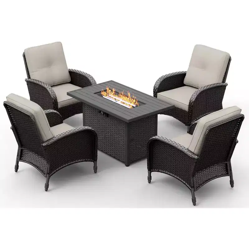 UPTIOT Outdoor Wicker Chairs with Convertible Fire Pit Table for Patio Relaxation