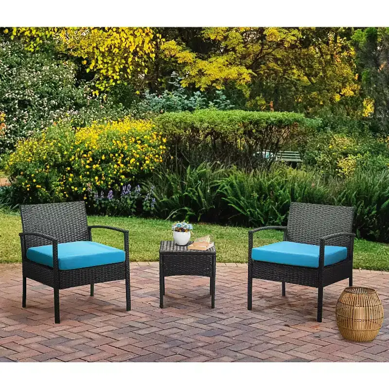 Probe Hues 3 Piece Rattan Seating Group with Cushions and Table