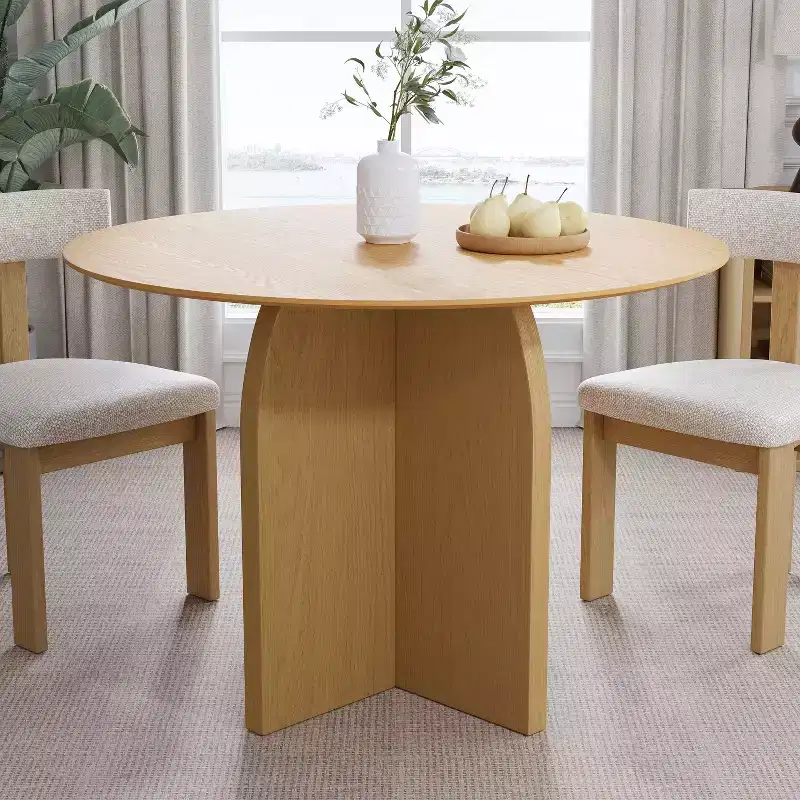 42 x42 Solid Wood Round Dining Table with Natural Finish and Elegant Arched Legs for Modern Dining Rooms & Kitchens