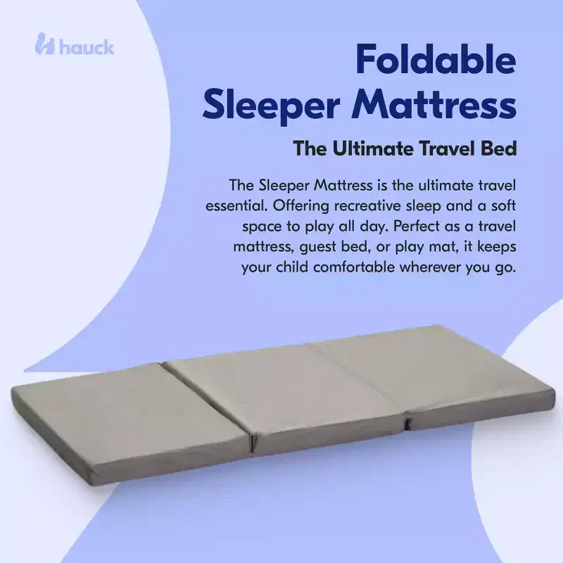 hauck Foldable Portable 2.36 Inch Thick Sleeper Foam Mattress for Kids, Toddler Nap Pad, Travel Bed, Play Mat, 24 by 47 Inches, Gray