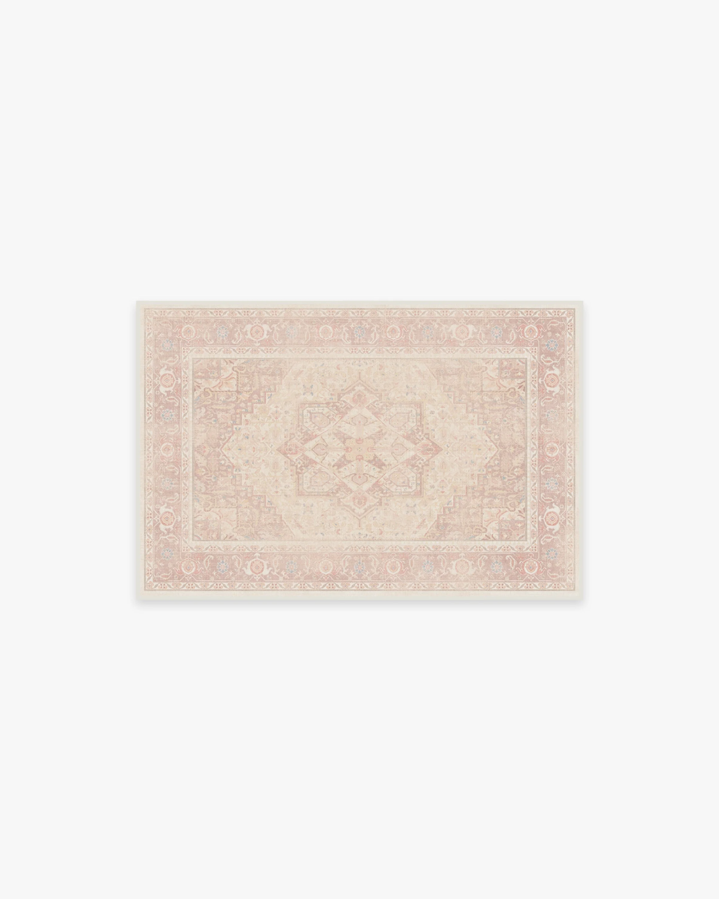 Romantic Antique Flatwoven Rug with Washable Soft Pink Geometric Medallion Ombre Background for Bedroom & Kids Room