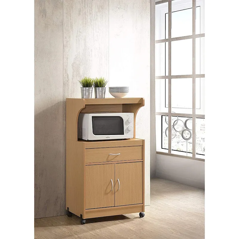 Hodedah HIK72 Microwave Kitchen Cart with Wheels Storage Shelf Cabinet, Gray - 60