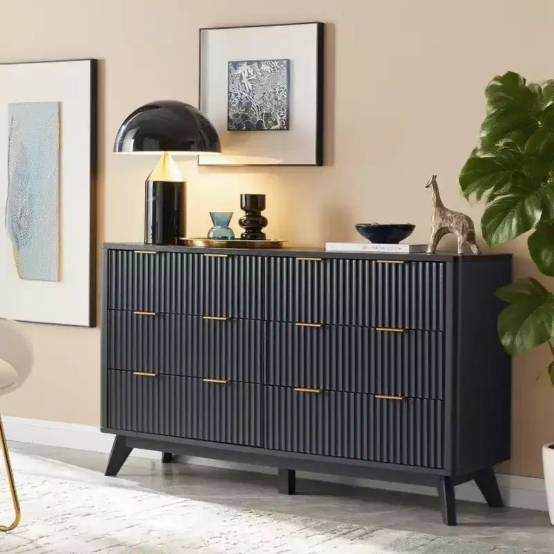 Fluted Dresser for Bedroom, Modern Drawer Chest with Faux Marble Top & Curved Profile, Wood Storage Organizer for Bedroom, Living Room