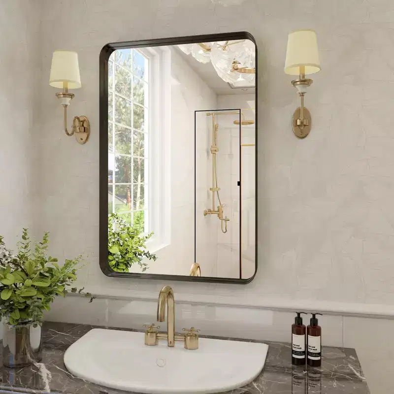 HOMLUX Wall Mount Bathroom Mirror Rectangular Vanity Wall Mirror Vertical Horizontal,Black/Gold