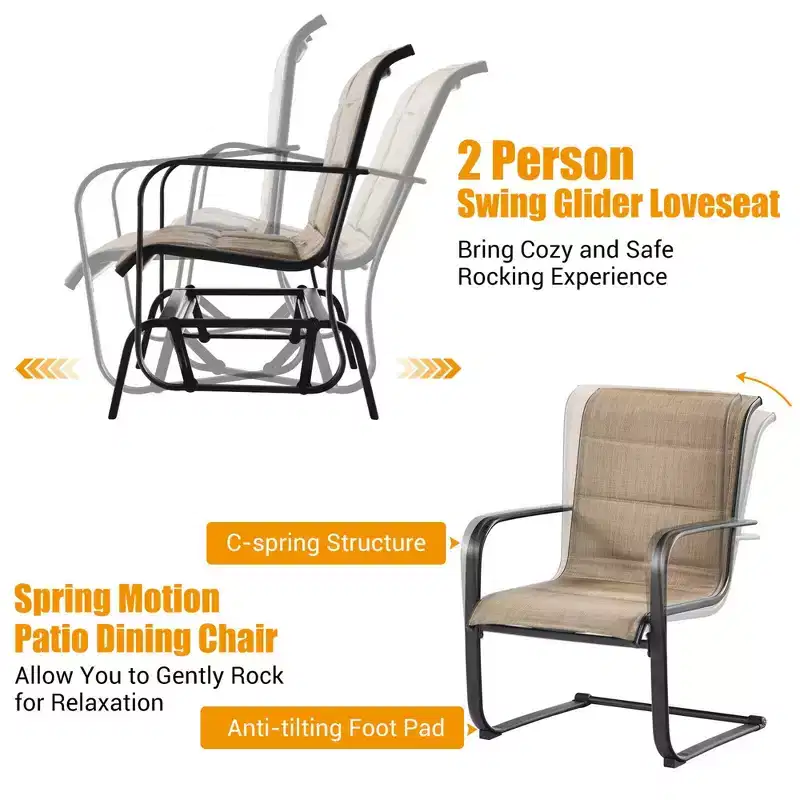 Costway 4PCS Patio Conversation Set Cotton Padded Furniture Set w/ Swing Glider Loveseat