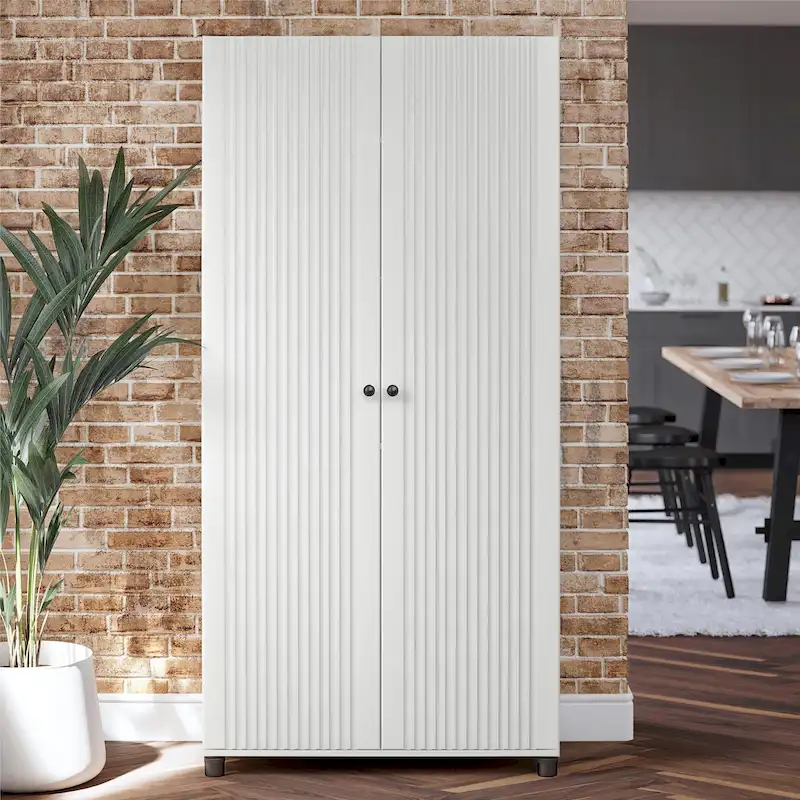 Fluted 36 in. Wide 2 Door Storage Cabinet, White