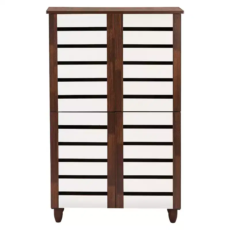 Gisela Two-Tone Shoe Cabinet with 4 Door Oak/White - Baxton Studio