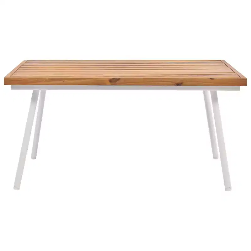 GDFStudio Shaun 4 Piece Boho Patio Conversation Set with Acacia Wood Coffee Table and Metal Seating