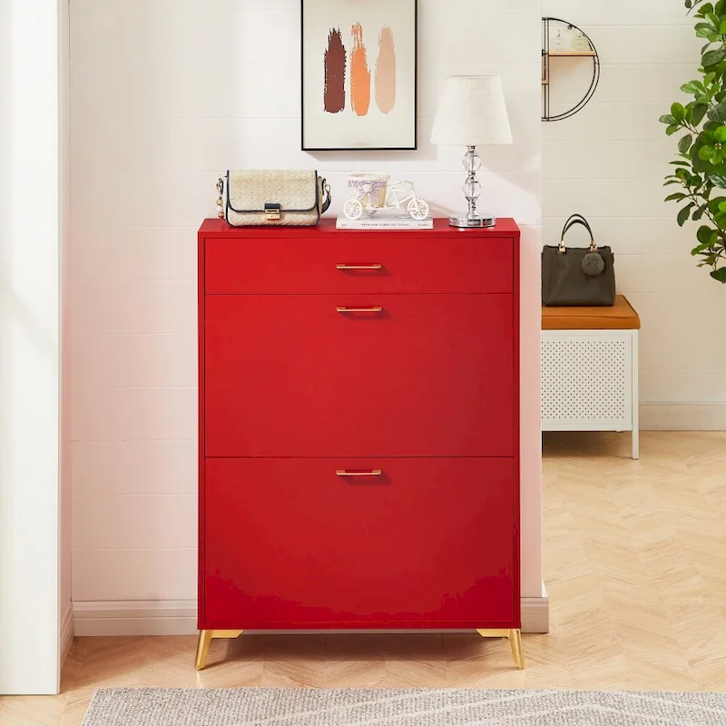 Hidden Shoe Rack Storage for Entryway,Free Standing Shoe Organizer with 2 Flip Drawers
