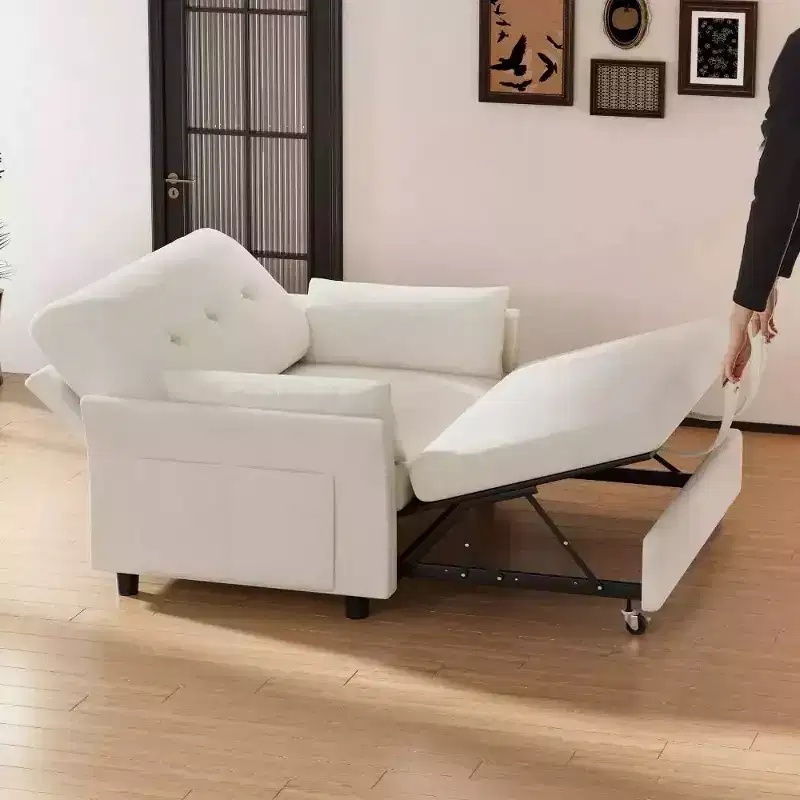 51 Inch 3-in-1 Pull-Out Sleeper Sofa Bed, Convertible Loveseat with Reclining Adjustable Backrest, Chenille Upholstered Couch, Side Pocket